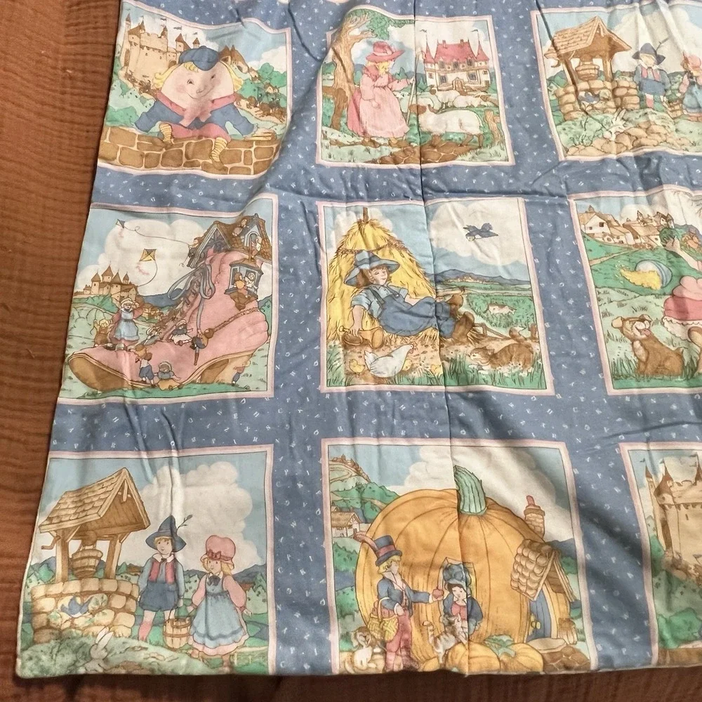 Vintage Mother Goose Nursery Rhyme Baby Quilt Crib Blanket Throw 66X41 Patchwork